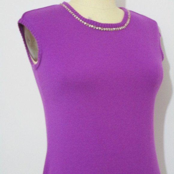 CASHMERE Pullover Knit Sweater Vest Sleeveless Cuddly Purple Rhinestones - Picture 2 of 8
